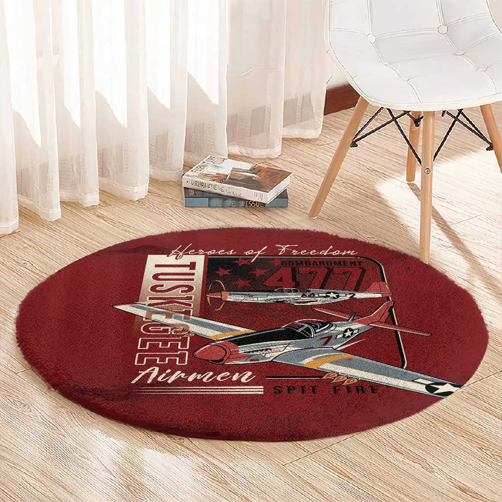 Tuskegee Airmen Spit Fire 477th Round Carpet Crimson Grunge - African Pride