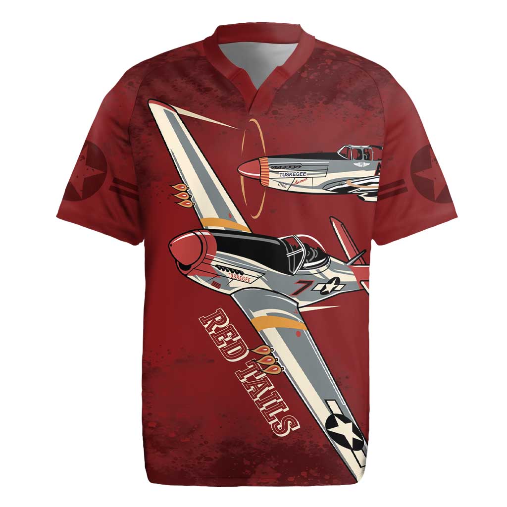 Tuskegee Airmen Spit Fire 477th Rugby Jersey Crimson Grunge - African Pride