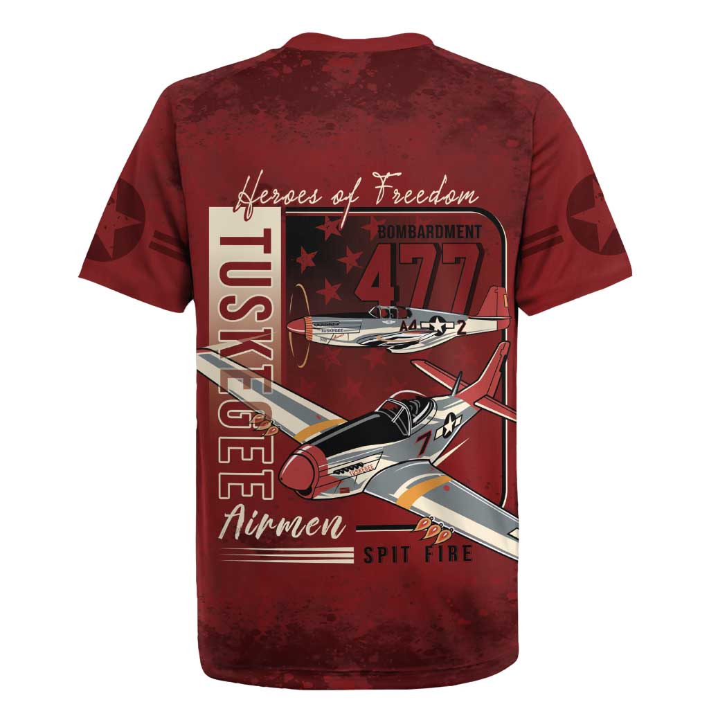 Tuskegee Airmen Spit Fire 477th Rugby Jersey Crimson Grunge - African Pride
