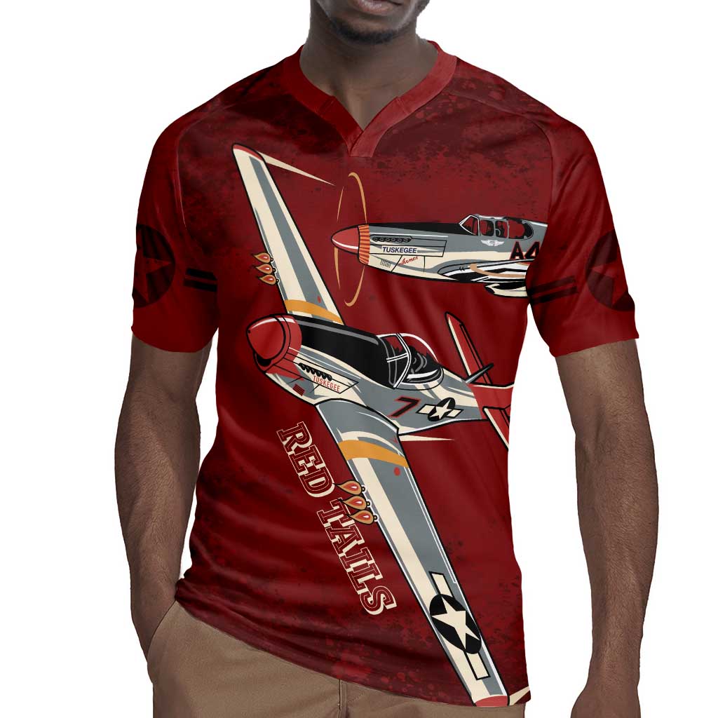 Tuskegee Airmen Spit Fire 477th Rugby Jersey Crimson Grunge - African Pride