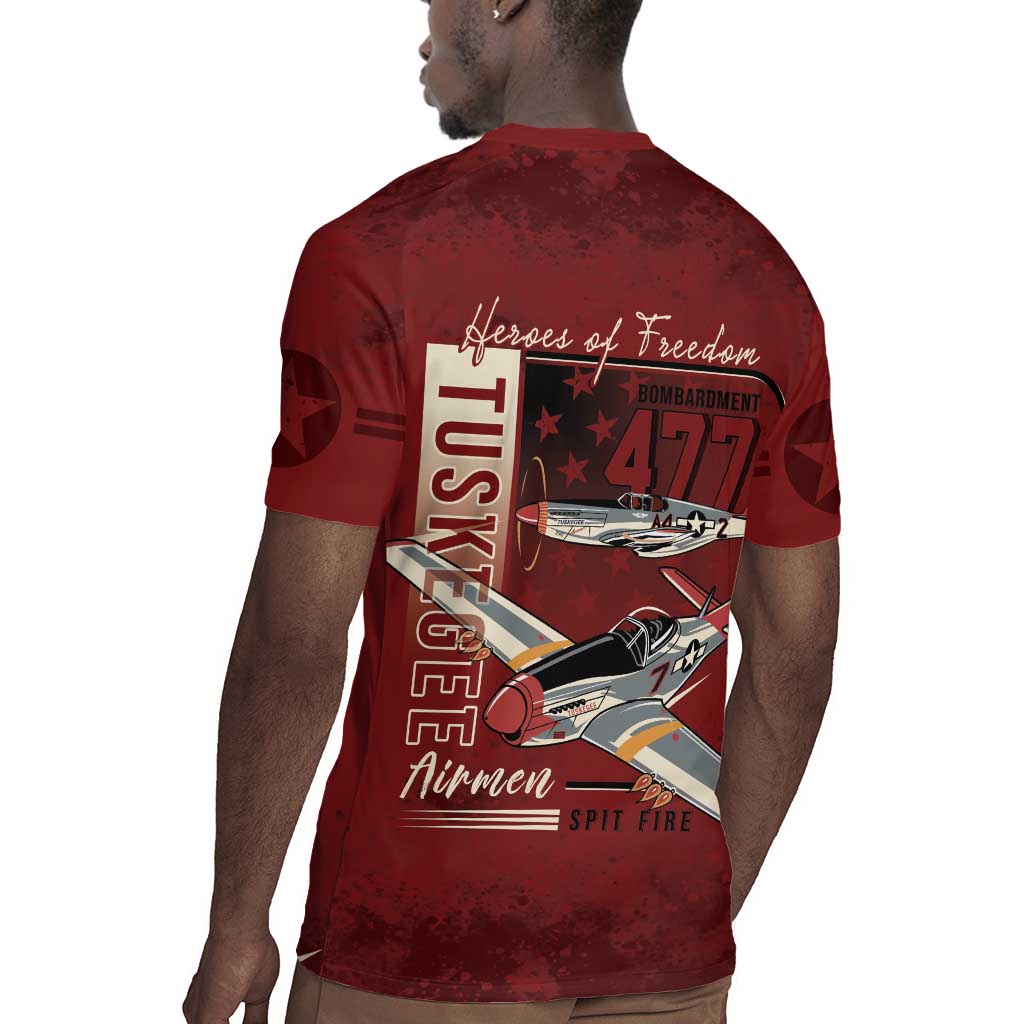Tuskegee Airmen Spit Fire 477th Rugby Jersey Crimson Grunge - African Pride