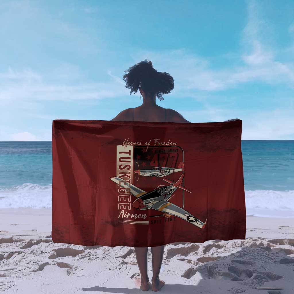 Tuskegee Airmen Spit Fire 477th Sarong Crimson Grunge - African Pride