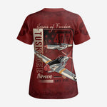 Tuskegee Airmen Spit Fire 477th Scrub Top Crimson Grunge - African Pride