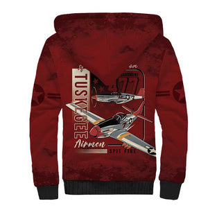 Tuskegee Airmen Spit Fire 477th Sherpa Hoodie Crimson Grunge - African Pride