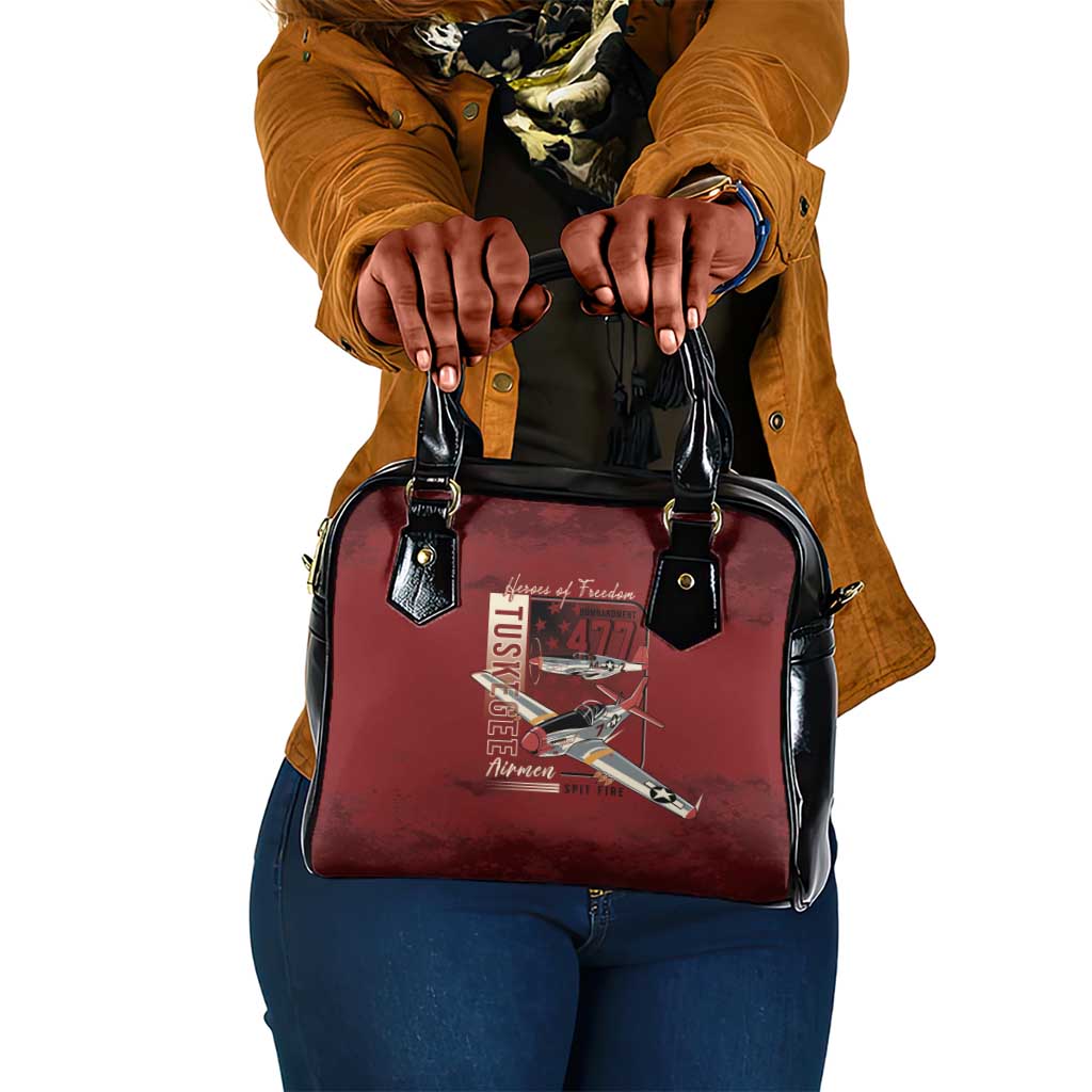 Tuskegee Airmen Spit Fire 477th Shoulder Handbag Crimson Grunge - African Pride