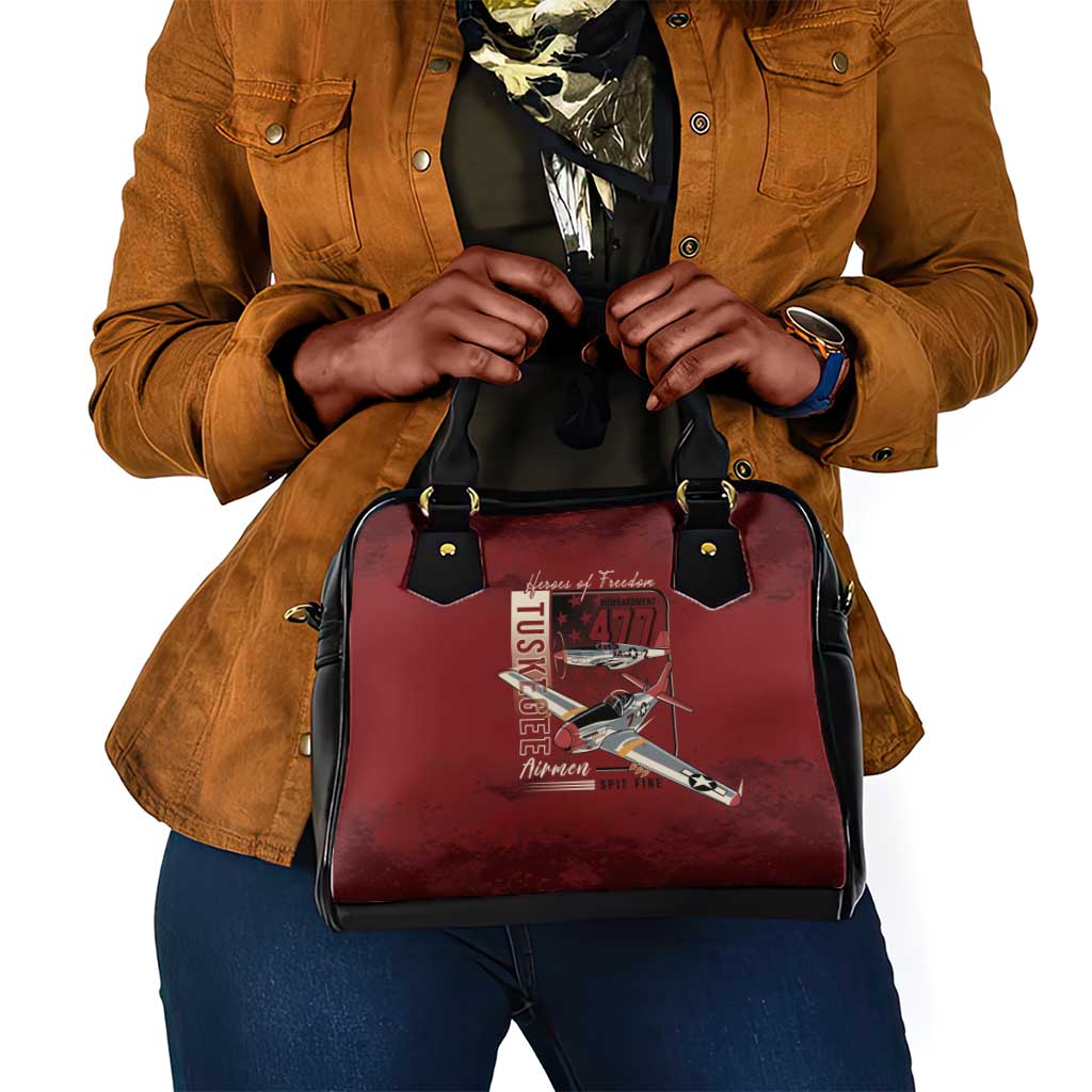 Tuskegee Airmen Spit Fire 477th Shoulder Handbag Crimson Grunge - African Pride