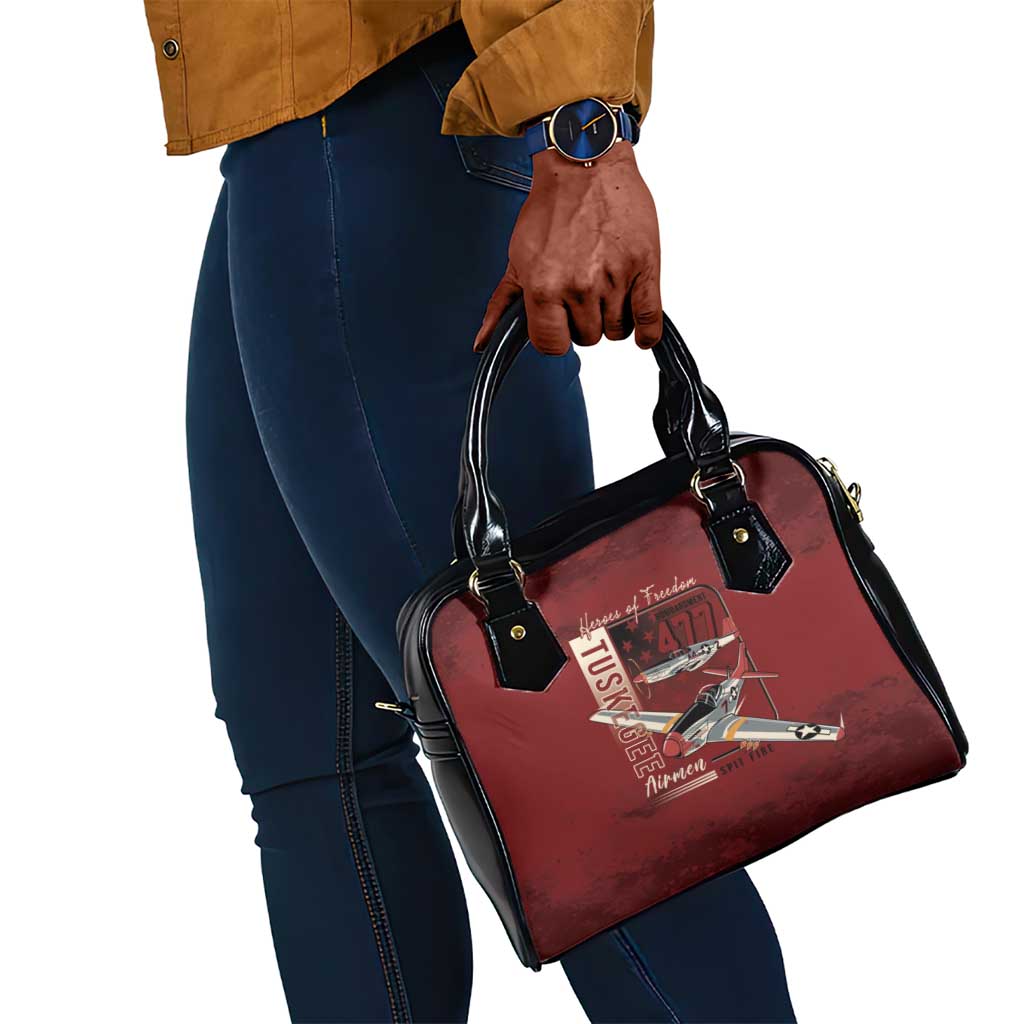 Tuskegee Airmen Spit Fire 477th Shoulder Handbag Crimson Grunge - African Pride