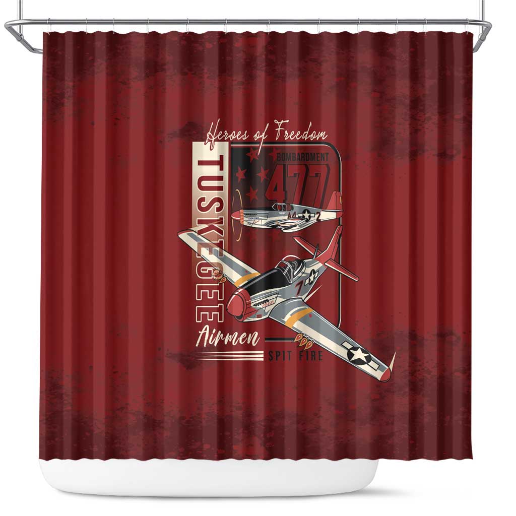 Tuskegee Airmen Spit Fire 477th Shower Curtain Crimson Grunge - African Pride