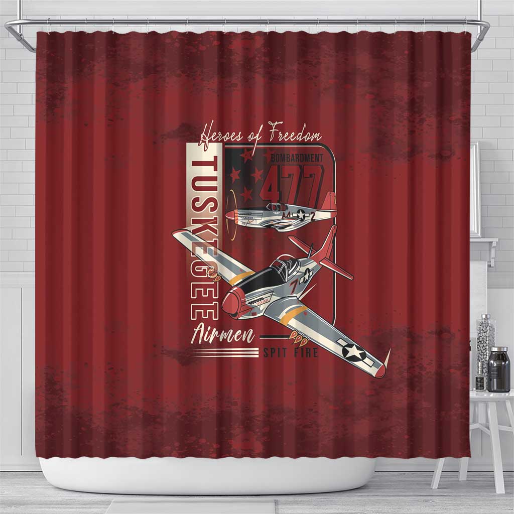 Tuskegee Airmen Spit Fire 477th Shower Curtain Crimson Grunge - African Pride