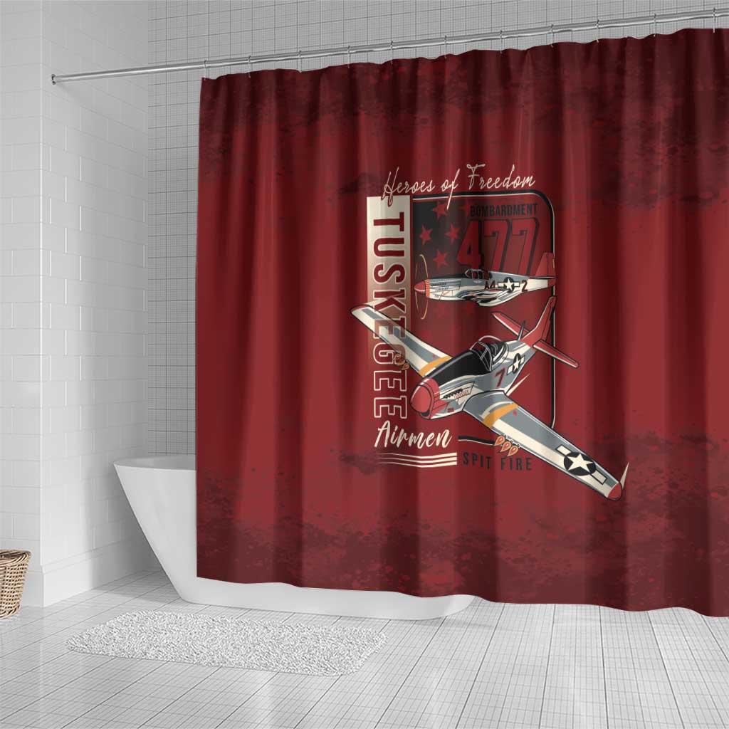 Tuskegee Airmen Spit Fire 477th Shower Curtain Crimson Grunge - African Pride