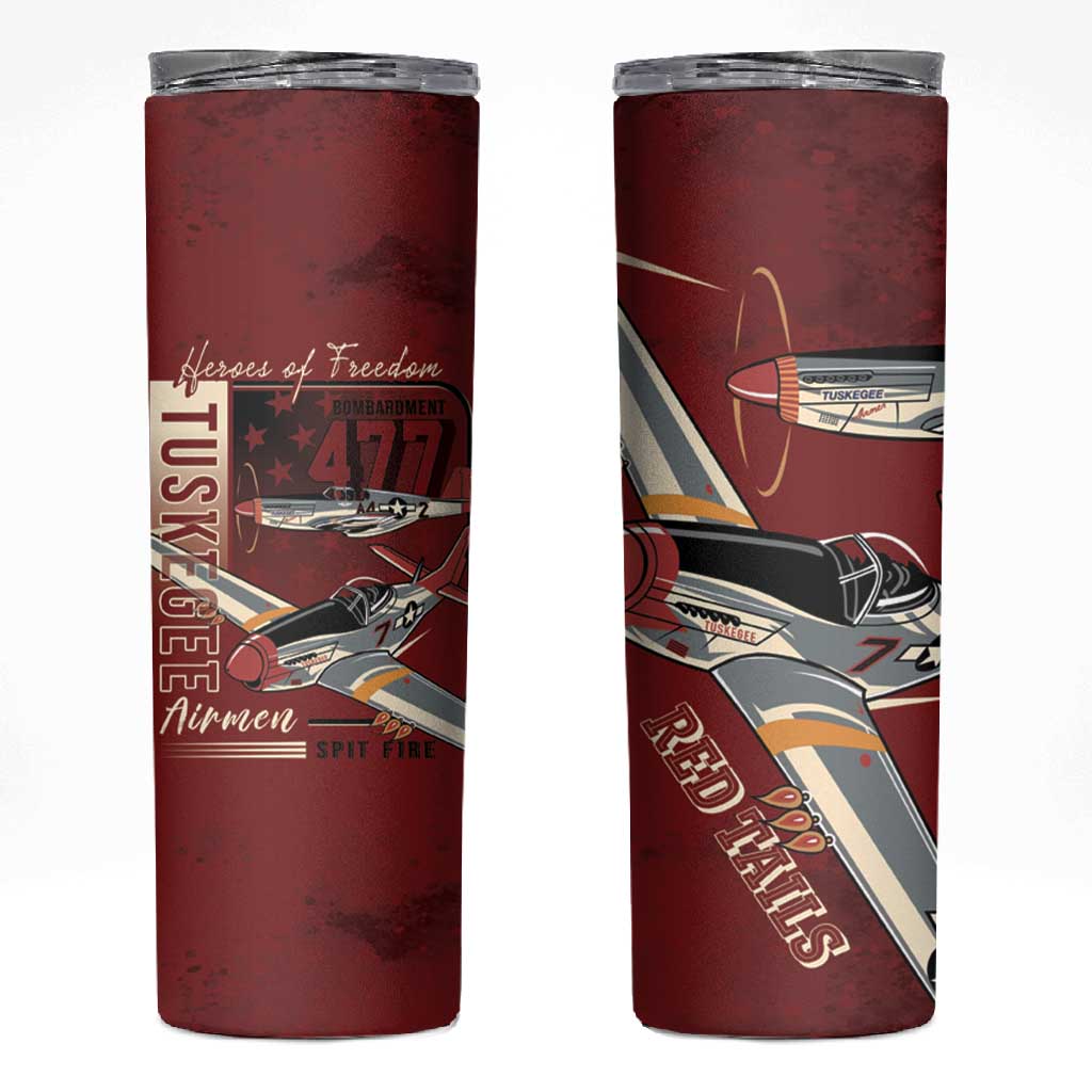Tuskegee Airmen Spit Fire 477th Skinny Tumbler Crimson Grunge - African Pride