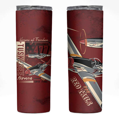 Tuskegee Airmen Spit Fire 477th Skinny Tumbler Crimson Grunge - African Pride