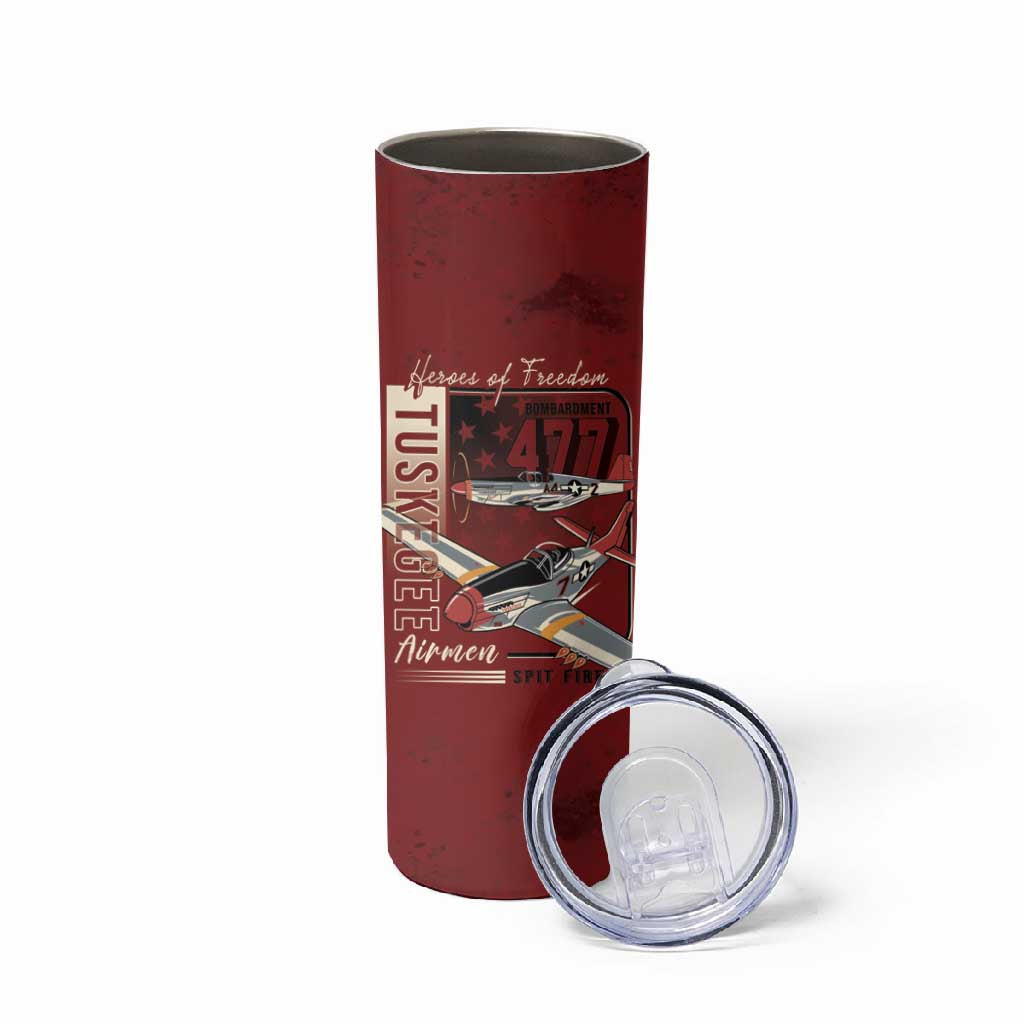 Tuskegee Airmen Spit Fire 477th Skinny Tumbler Crimson Grunge - African Pride