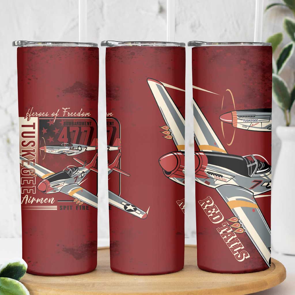 Tuskegee Airmen Spit Fire 477th Skinny Tumbler Crimson Grunge - African Pride