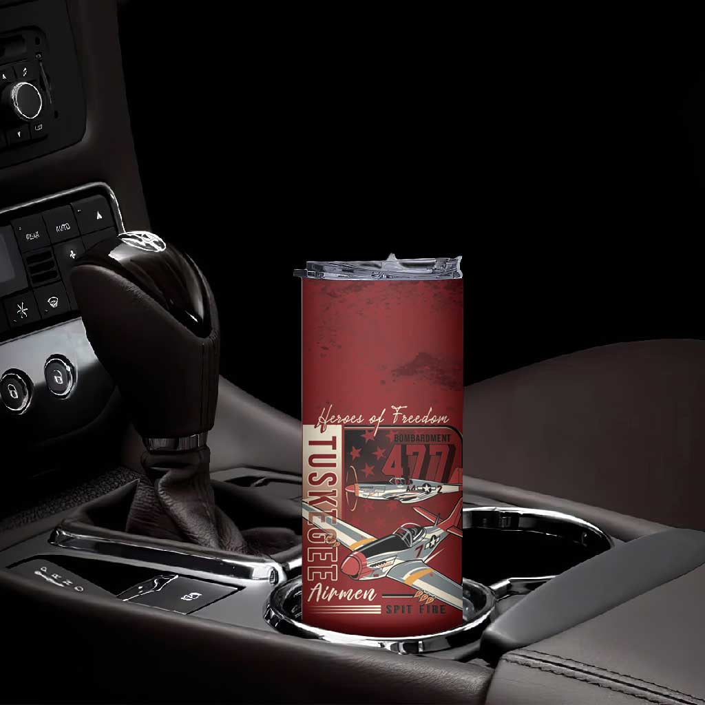 Tuskegee Airmen Spit Fire 477th Skinny Tumbler Crimson Grunge - African Pride