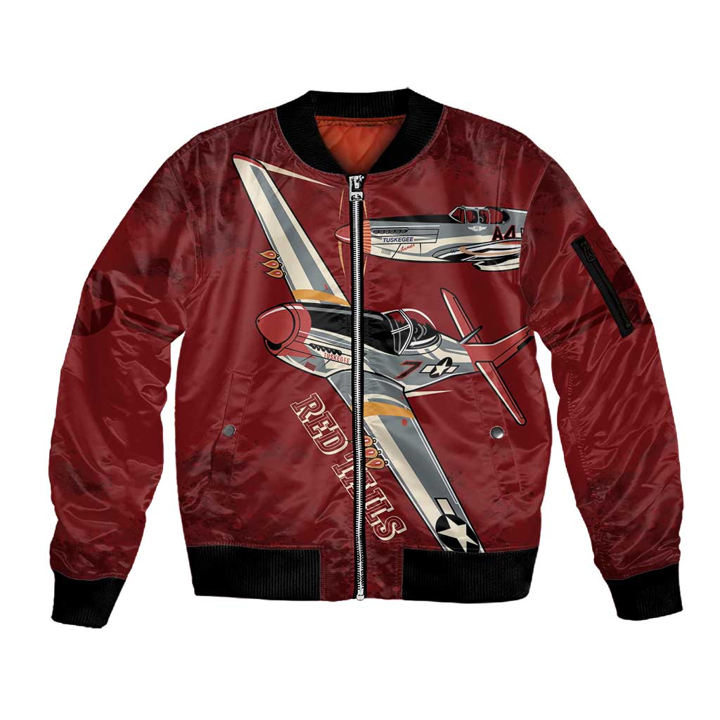 Tuskegee Airmen Spit Fire 477th Sleeve Zip Bomber Jacket Crimson Grunge - African Pride