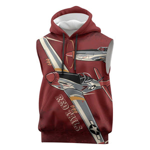 Tuskegee Airmen Spit Fire 477th Sleeveless Hoodie Crimson Grunge - African Pride