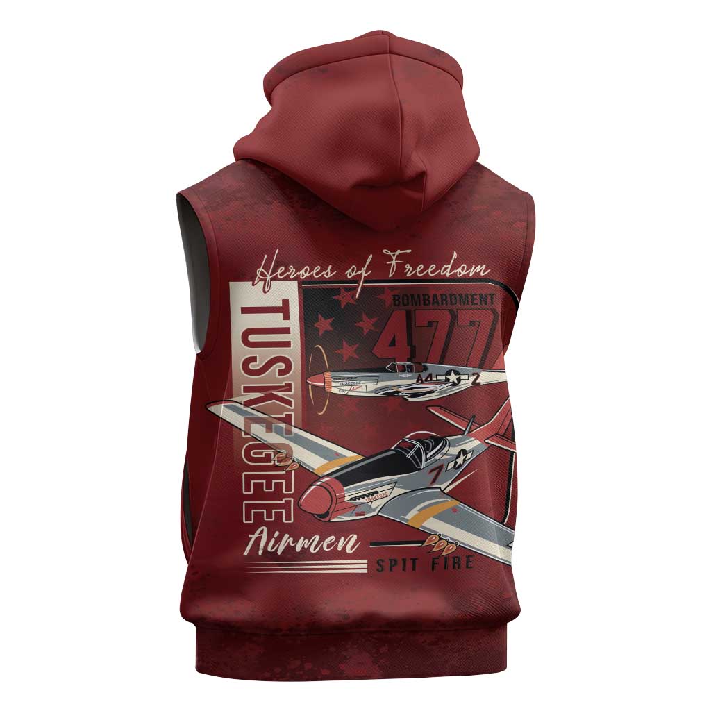 Tuskegee Airmen Spit Fire 477th Sleeveless Hoodie Crimson Grunge - African Pride