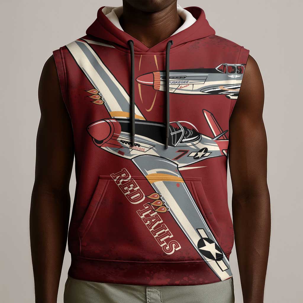 Tuskegee Airmen Spit Fire 477th Sleeveless Hoodie Crimson Grunge - African Pride