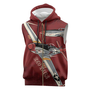 Tuskegee Airmen Spit Fire 477th Sleeveless Zip Hoodie Crimson Grunge - African Pride