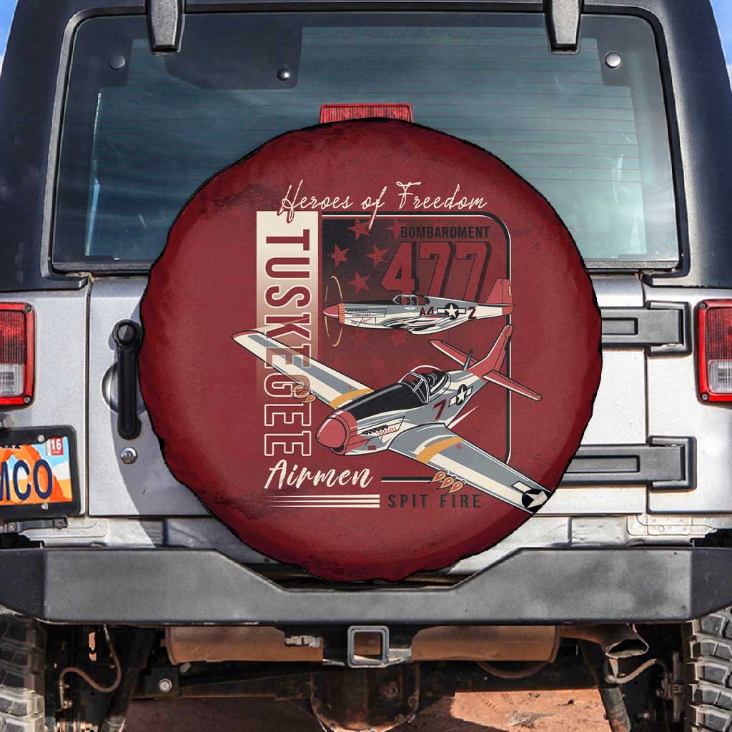 Tuskegee Airmen Spit Fire 477th Spare Tire Cover Crimson Grunge - African Pride