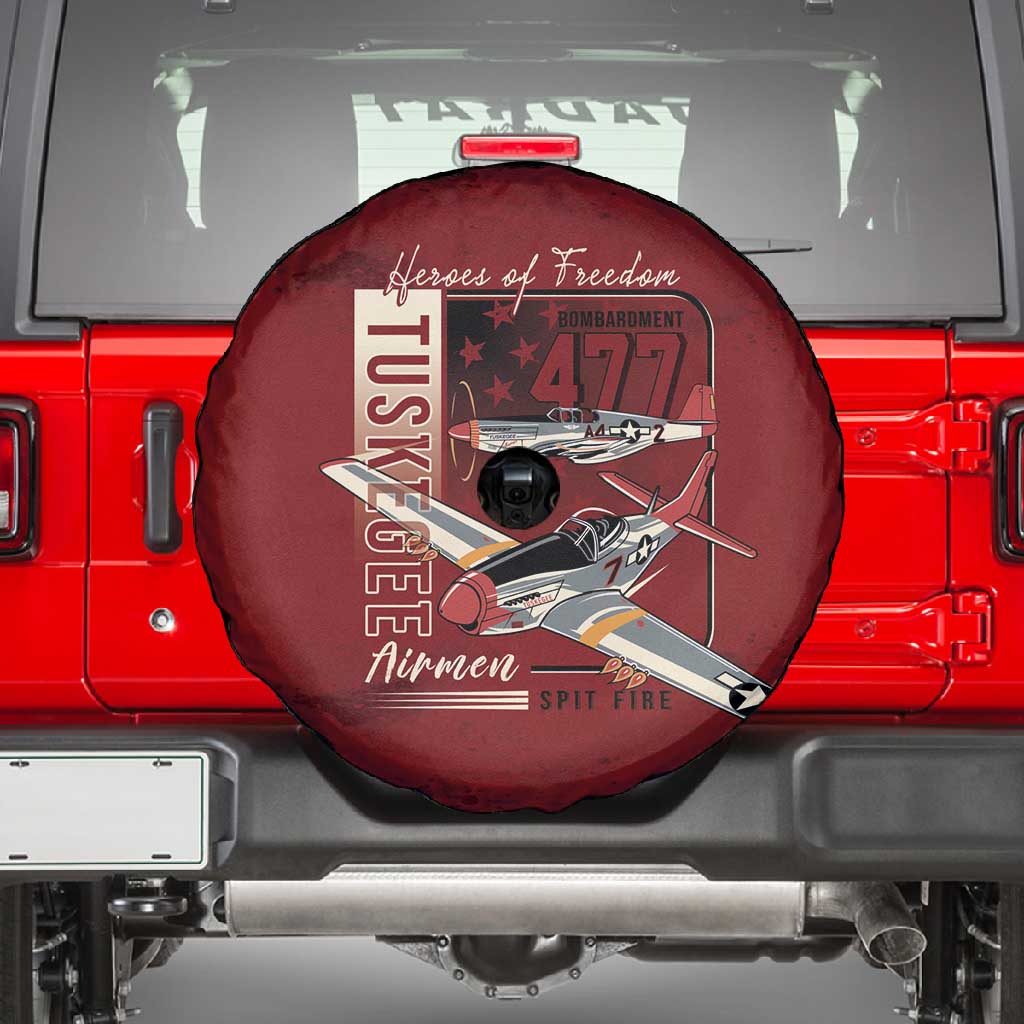 Tuskegee Airmen Spit Fire 477th Spare Tire Cover Crimson Grunge - African Pride