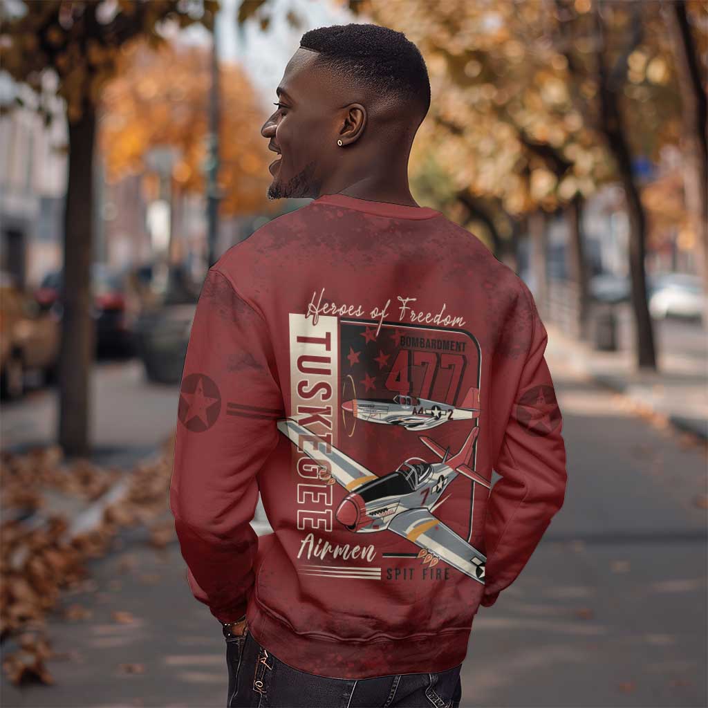 Tuskegee Airmen Spit Fire 477th Sweatshirt Crimson Grunge - African Pride