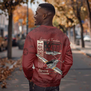 Tuskegee Airmen Spit Fire 477th Sweatshirt Crimson Grunge - African Pride