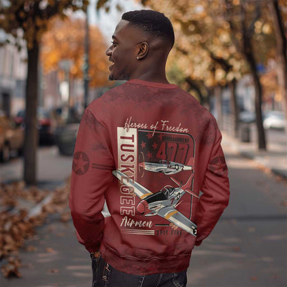 Tuskegee Airmen Spit Fire 477th Sweatshirt Crimson Grunge - African Pride