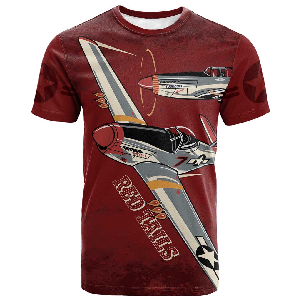Tuskegee Airmen Spit Fire 477th T shirt Crimson Grunge LT7