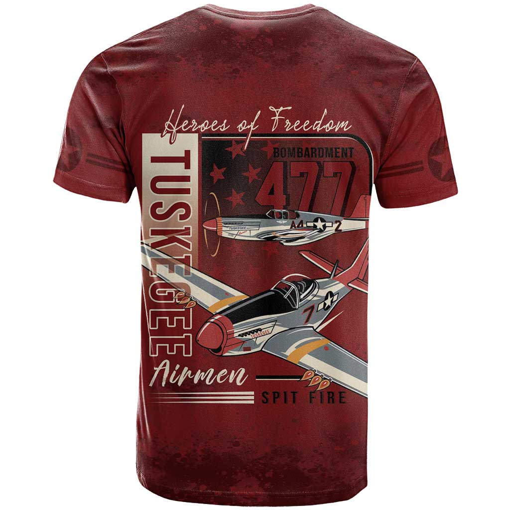 Tuskegee Airmen Spit Fire 477th T shirt Crimson Grunge - African Pride
