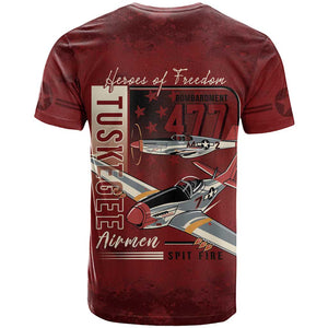Tuskegee Airmen Spit Fire 477th T shirt Crimson Grunge - African Pride