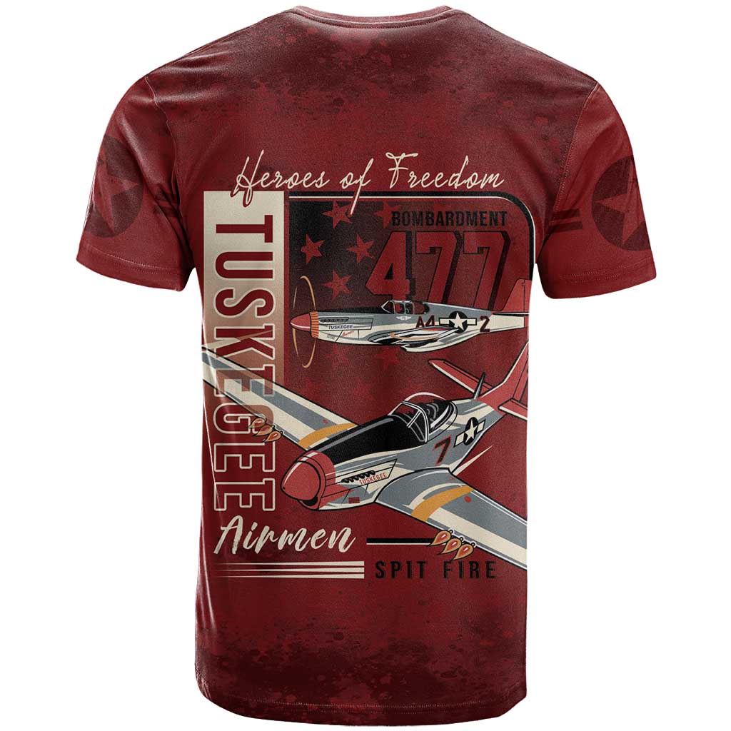 Tuskegee Airmen Spit Fire 477th T shirt Crimson Grunge LT7