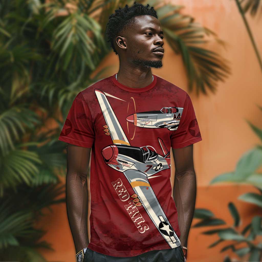 Tuskegee Airmen Spit Fire 477th T shirt Crimson Grunge - African Pride