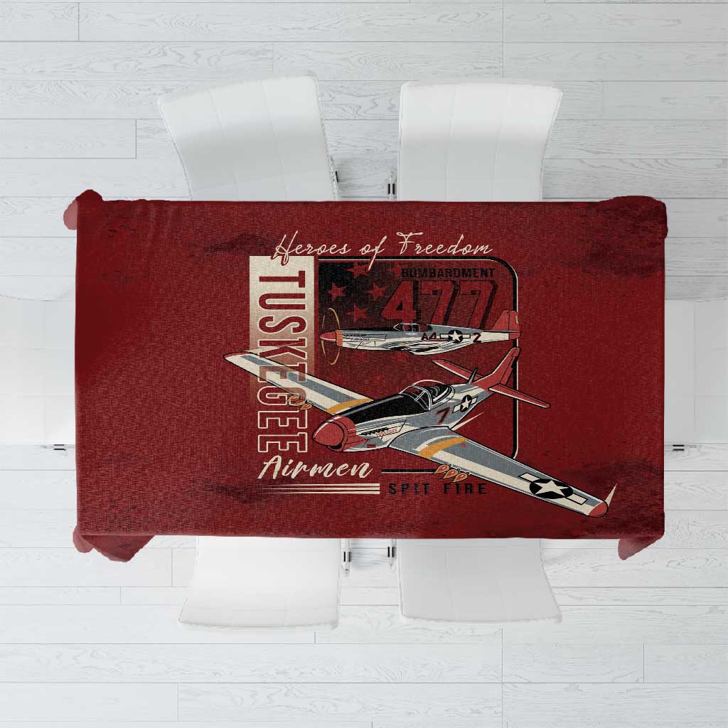 Tuskegee Airmen Spit Fire 477th Tablecloth Crimson Grunge - African Pride