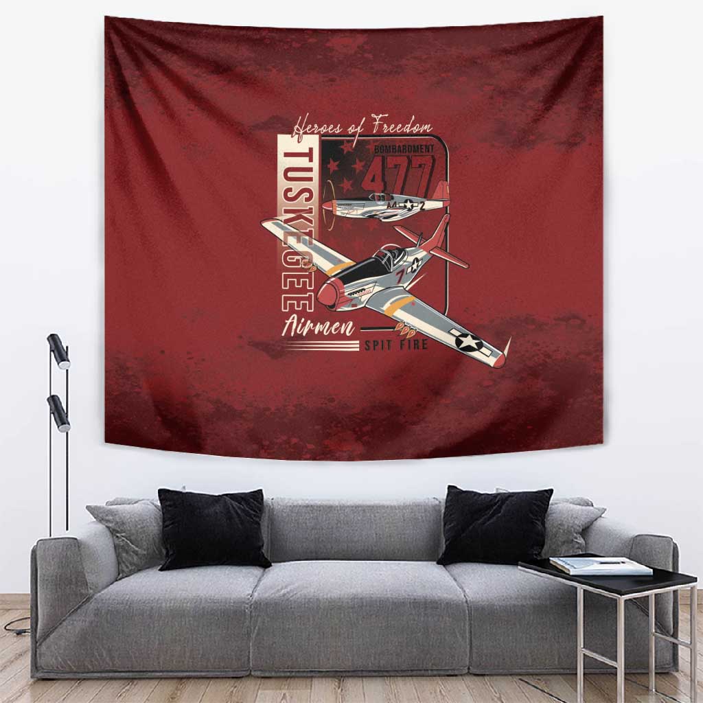 Tuskegee Airmen Spit Fire 477th Tapestry Crimson Grunge - African Pride