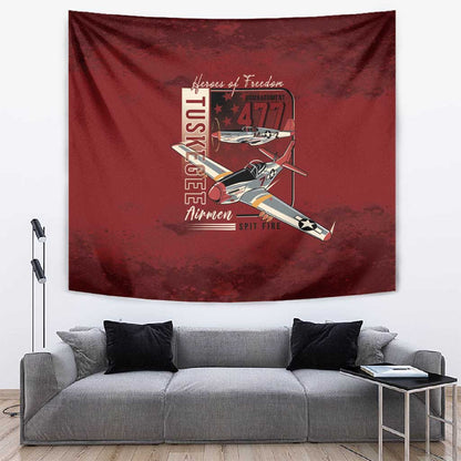 Tuskegee Airmen Spit Fire 477th Tapestry Crimson Grunge - African Pride
