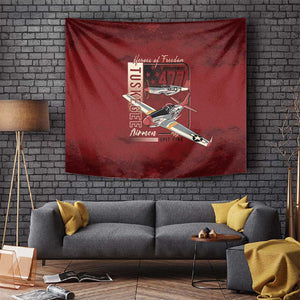 Tuskegee Airmen Spit Fire 477th Tapestry Crimson Grunge - African Pride