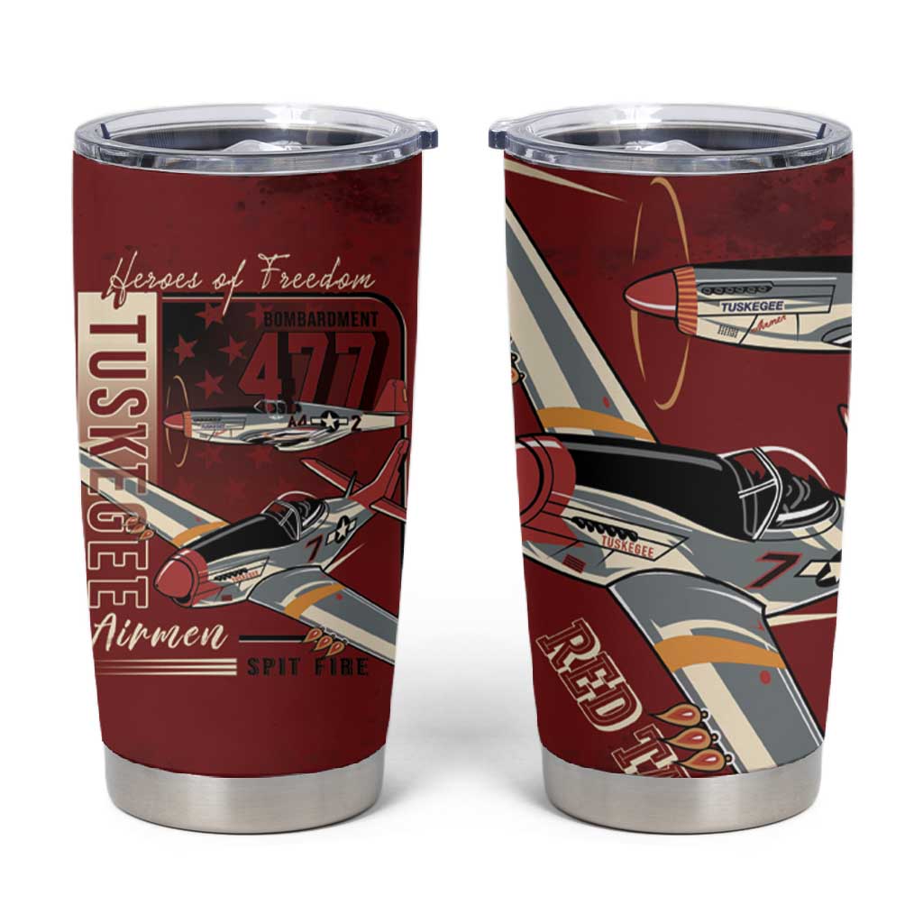 Tuskegee Airmen Spit Fire 477th Tumbler Cup Crimson Grunge - African Pride