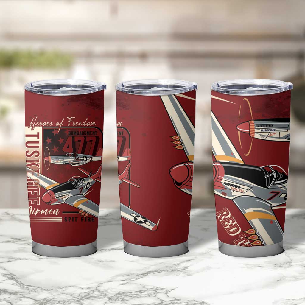 Tuskegee Airmen Spit Fire 477th Tumbler Cup Crimson Grunge - African Pride