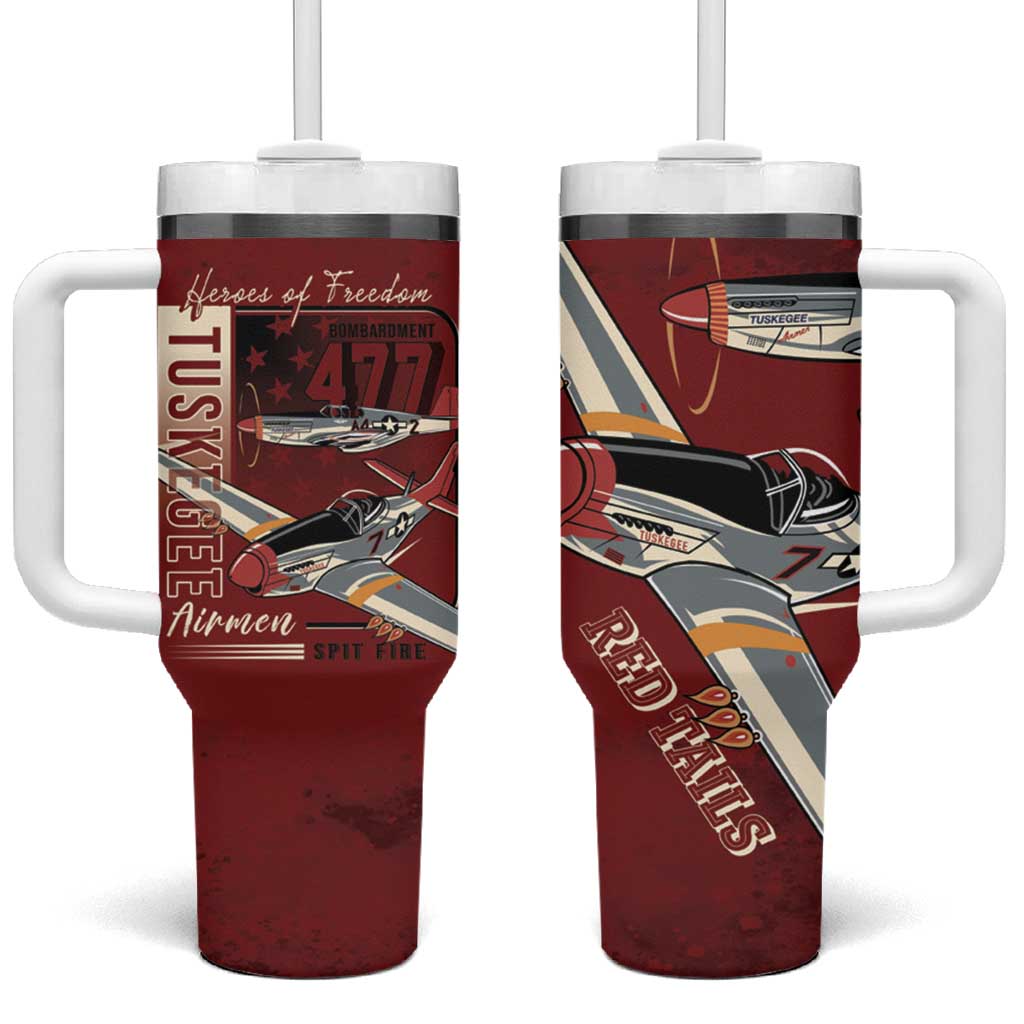 Tuskegee Airmen Spit Fire 477th Tumbler With Handle Crimson Grunge - African Pride