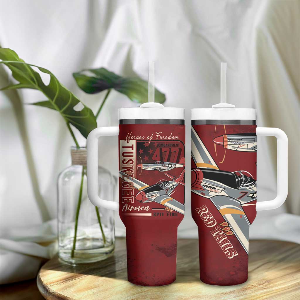 Tuskegee Airmen Spit Fire 477th Tumbler With Handle Crimson Grunge - African Pride