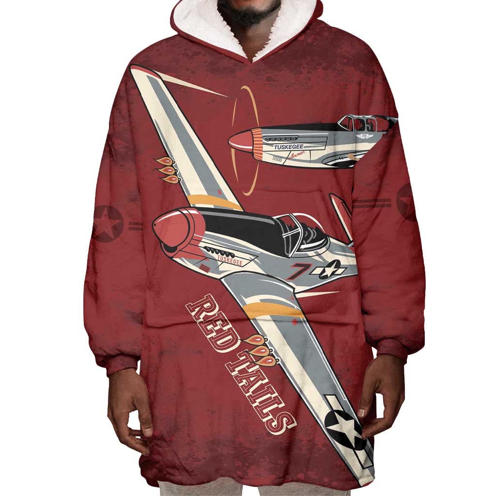 Tuskegee Airmen Spit Fire 477th Wearable Blanket Hoodie Crimson Grunge - African Pride