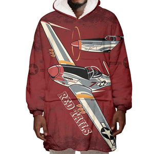 Tuskegee Airmen Spit Fire 477th Wearable Blanket Hoodie Crimson Grunge - African Pride