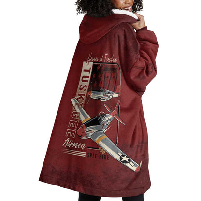 Tuskegee Airmen Spit Fire 477th Wearable Blanket Hoodie Crimson Grunge - African Pride