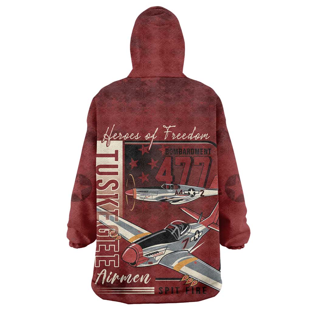 Tuskegee Airmen Spit Fire 477th Wearable Blanket Hoodie Crimson Grunge - African Pride