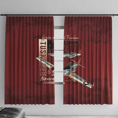 Tuskegee Airmen Spit Fire 477th Window Curtain Crimson Grunge - African Pride