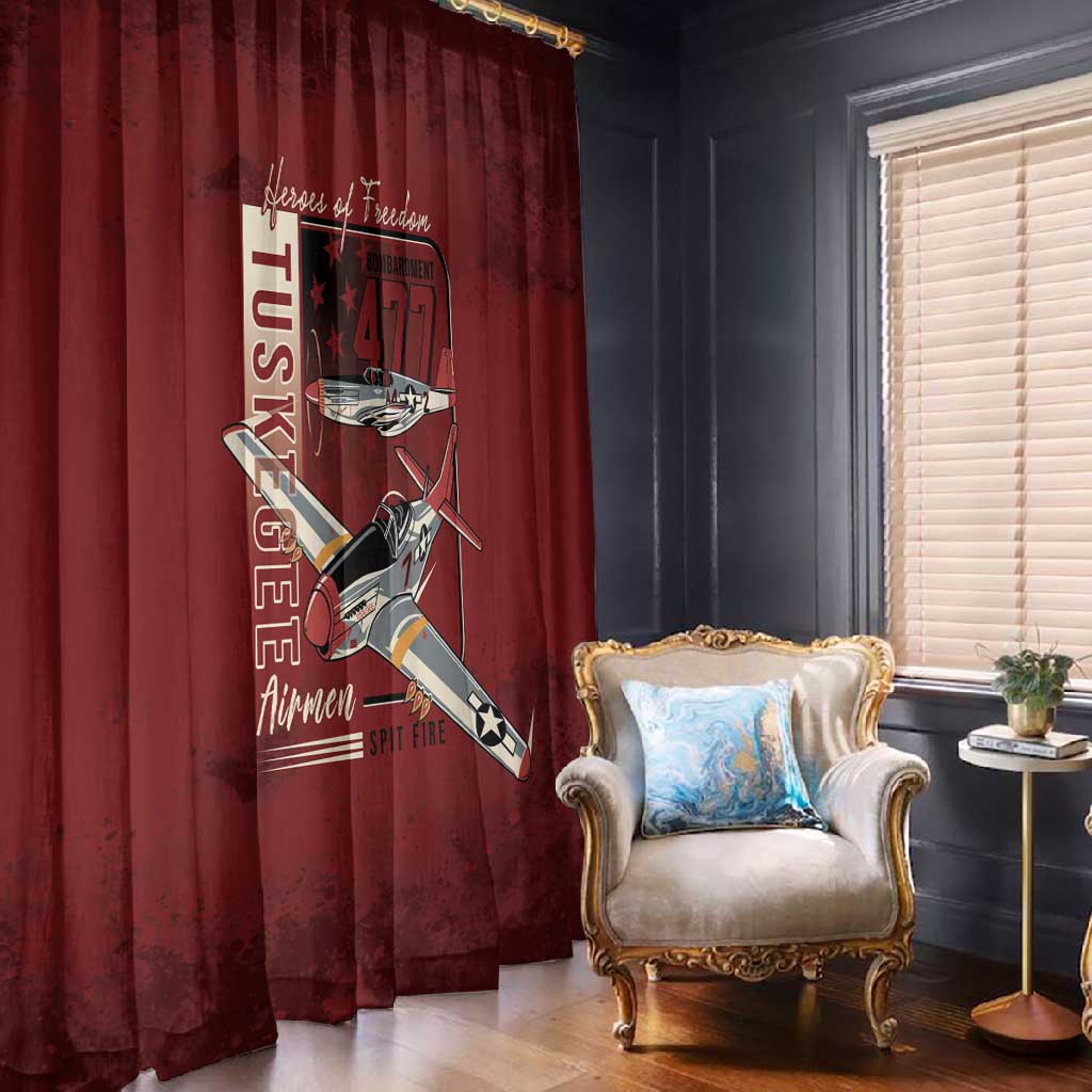Tuskegee Airmen Spit Fire 477th Window Curtain Crimson Grunge - African Pride