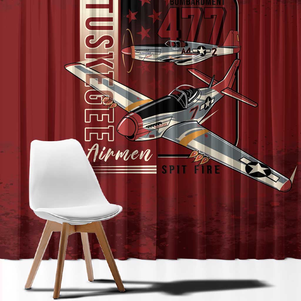 Tuskegee Airmen Spit Fire 477th Window Curtain Crimson Grunge - African Pride