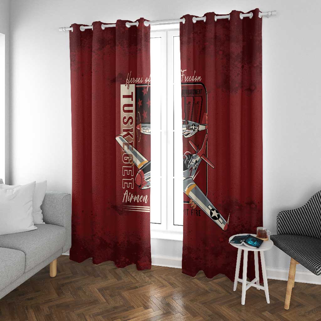 Tuskegee Airmen Spit Fire 477th Window Curtain Crimson Grunge - African Pride